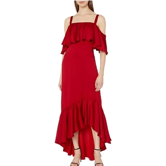 NWT Jill Jill Stuart Red Cold Shoulder Ruffle Hi Low Dress Size 6 - Picture 1 of 12
